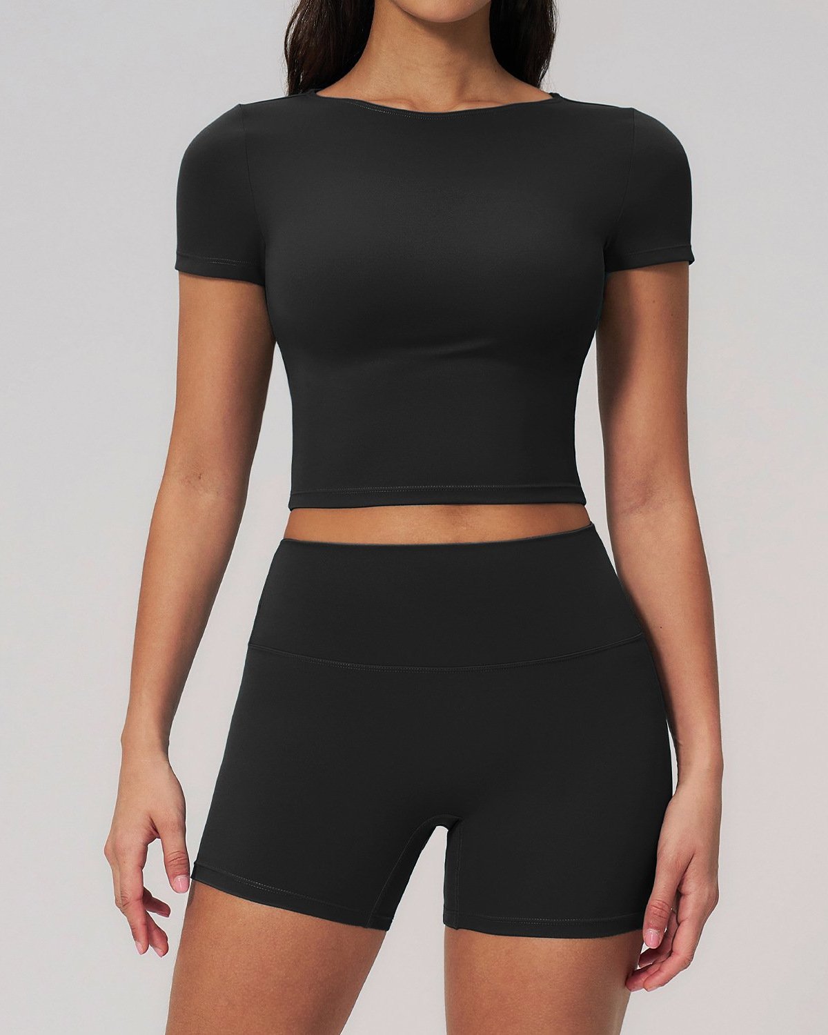 Women's Cut-and-Sew Yoga Set NS03-1 in Black