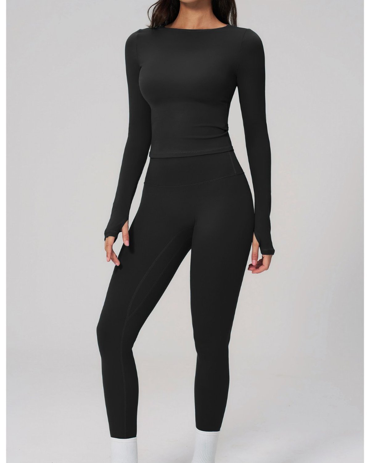 Women's Cut-and-Sew Yoga Set NS03 in Black