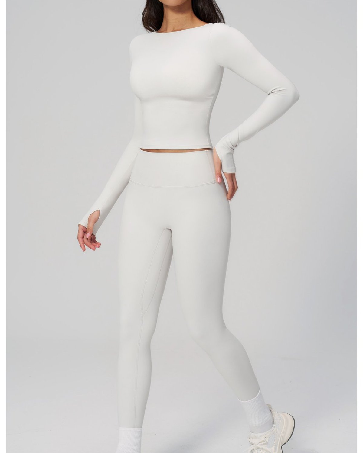 Women's Cut-and-Sew Yoga Set NS03 in White