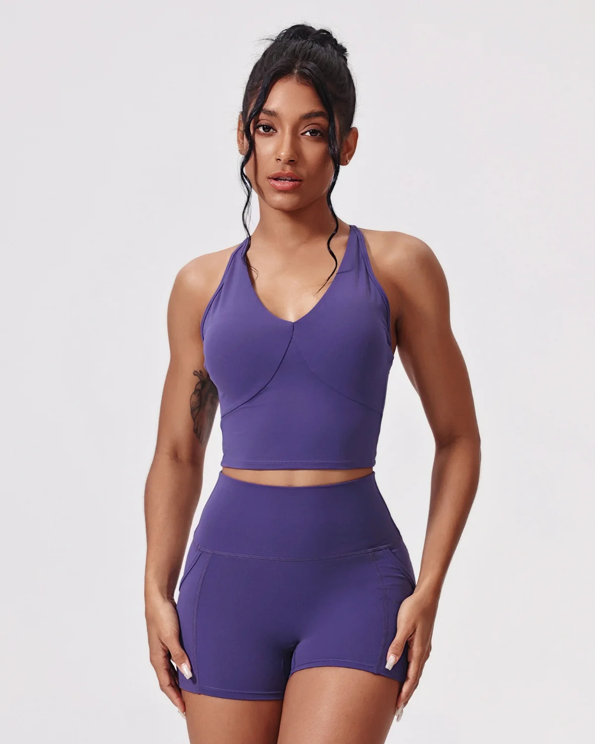 Women's Cut-and-Sew Yoga Set NS100 in Vintage Indigo Purple