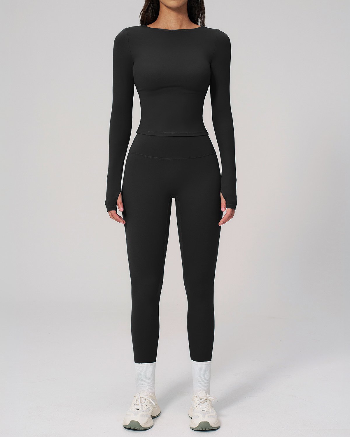 Women's Cut-and-Sew Yoga Set NS102 in Black