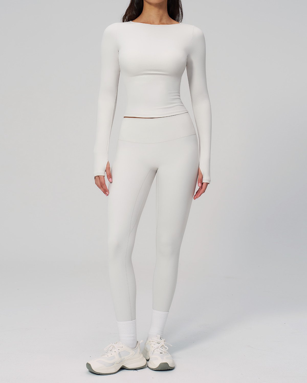 Women's Cut-and-Sew Yoga Set NS102 in White