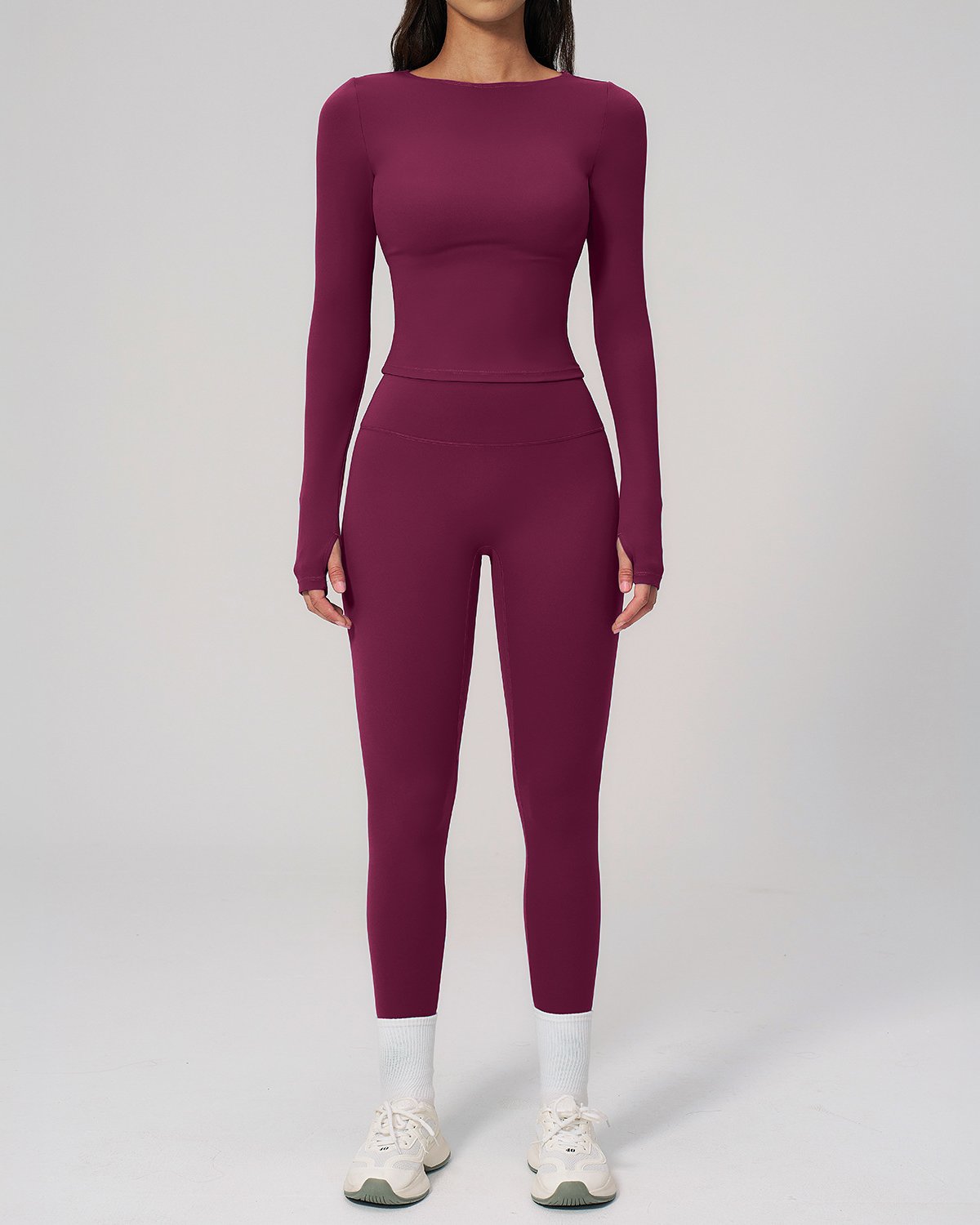 Women's Cut-and-Sew Yoga Set NS102 in Plum