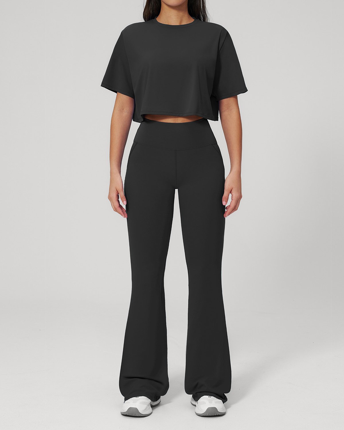 Women's Cut-and-Sew Yoga Set NS104 in Black