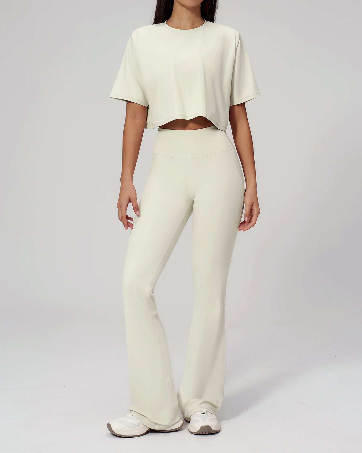 Women's Cut-and-Sew Yoga Set NS104 in Cream