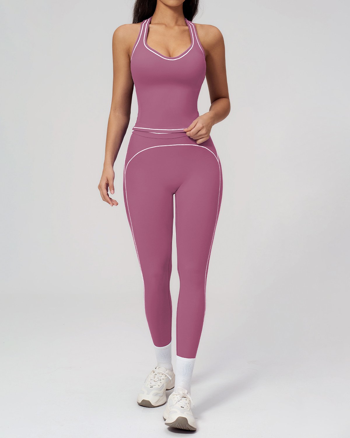 Women's Cut-and-Sew Yoga Set NS106-3 in Mauve
