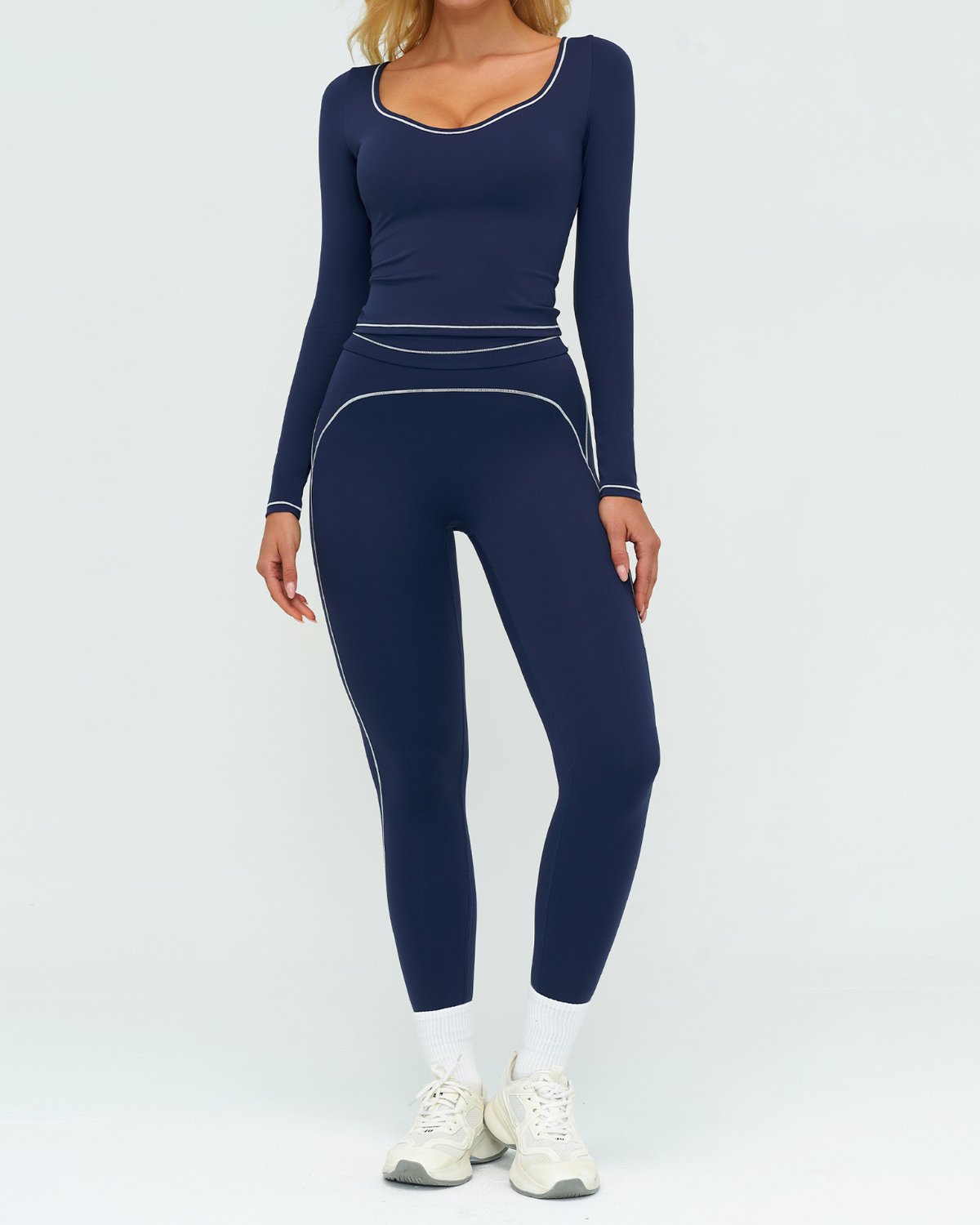 Women's Cut-and-Sew Yoga Set NS108-1 in Navy