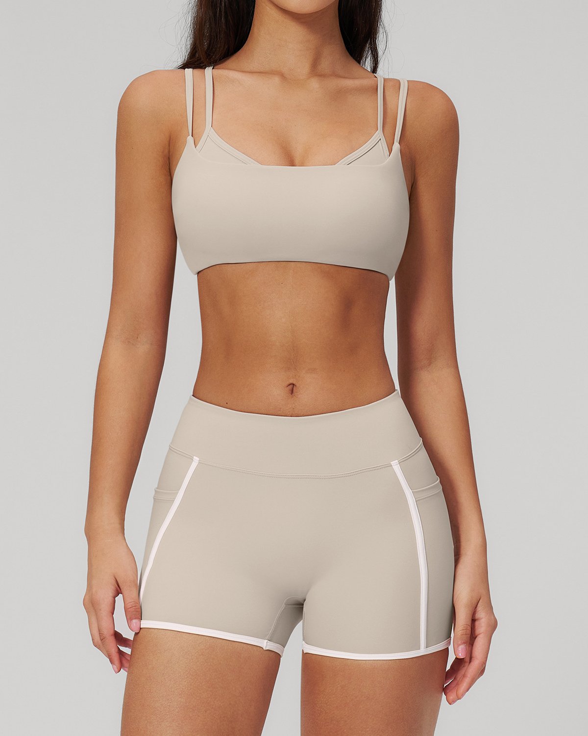 Women's Cut-and-Sew Yoga Set NS109 in Camel