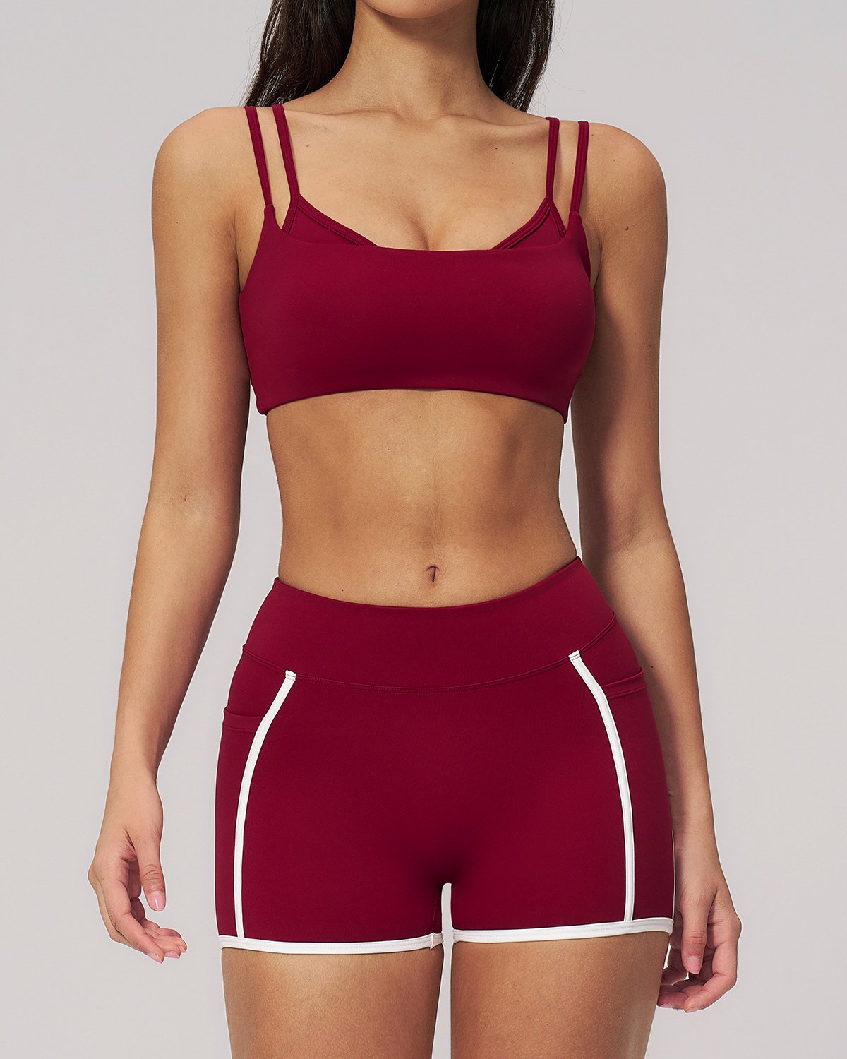 Women's Cut-and-Sew Yoga Set NS109 in Wine