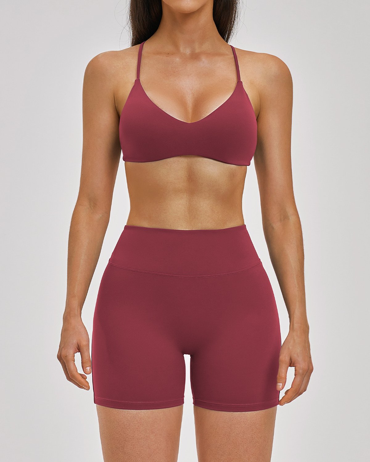 Women's Cut-and-Sew Yoga Set NS112-1 in Burgundy