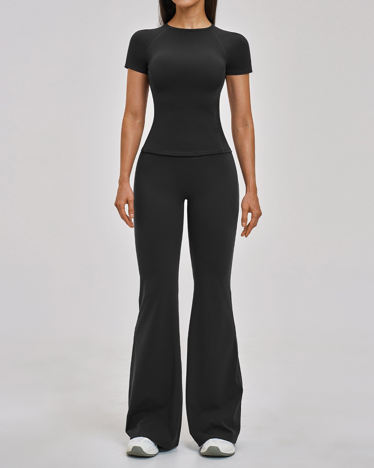 Women's Cut-and-Sew Yoga Set NS114-1 in Black