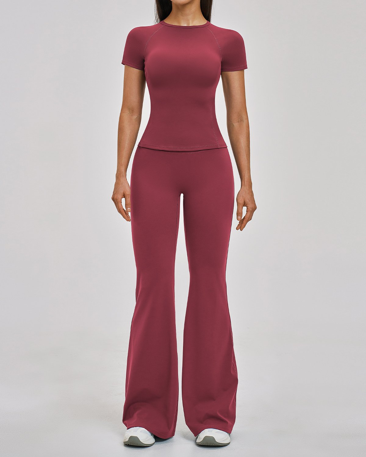 Women's Cut-and-Sew Yoga Set NS114-1 in Burgundy