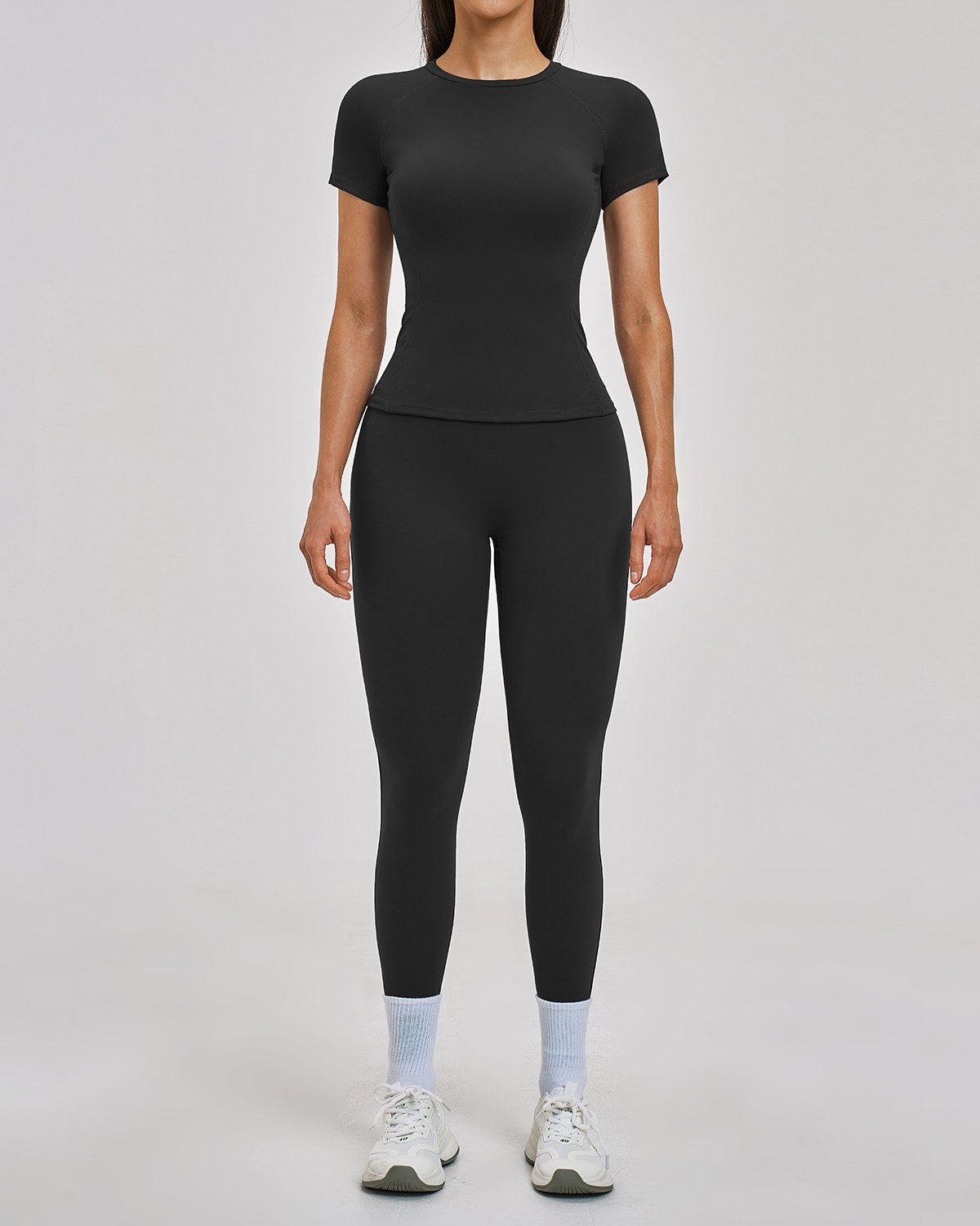 Women's Cut-and-Sew Yoga Set NS114-2 in Black