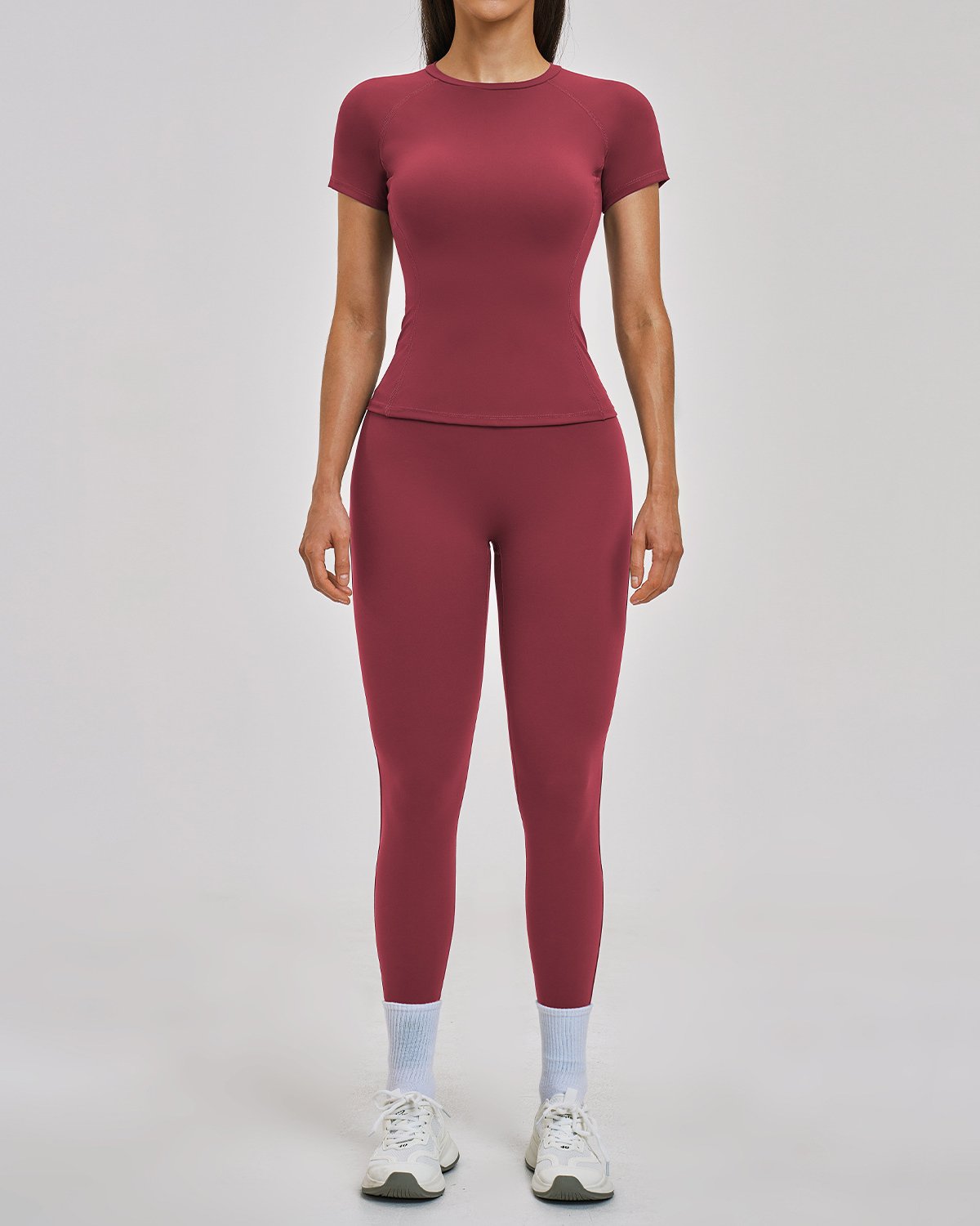 Women's Cut-and-Sew Yoga Set NS114-2 in Burgundy