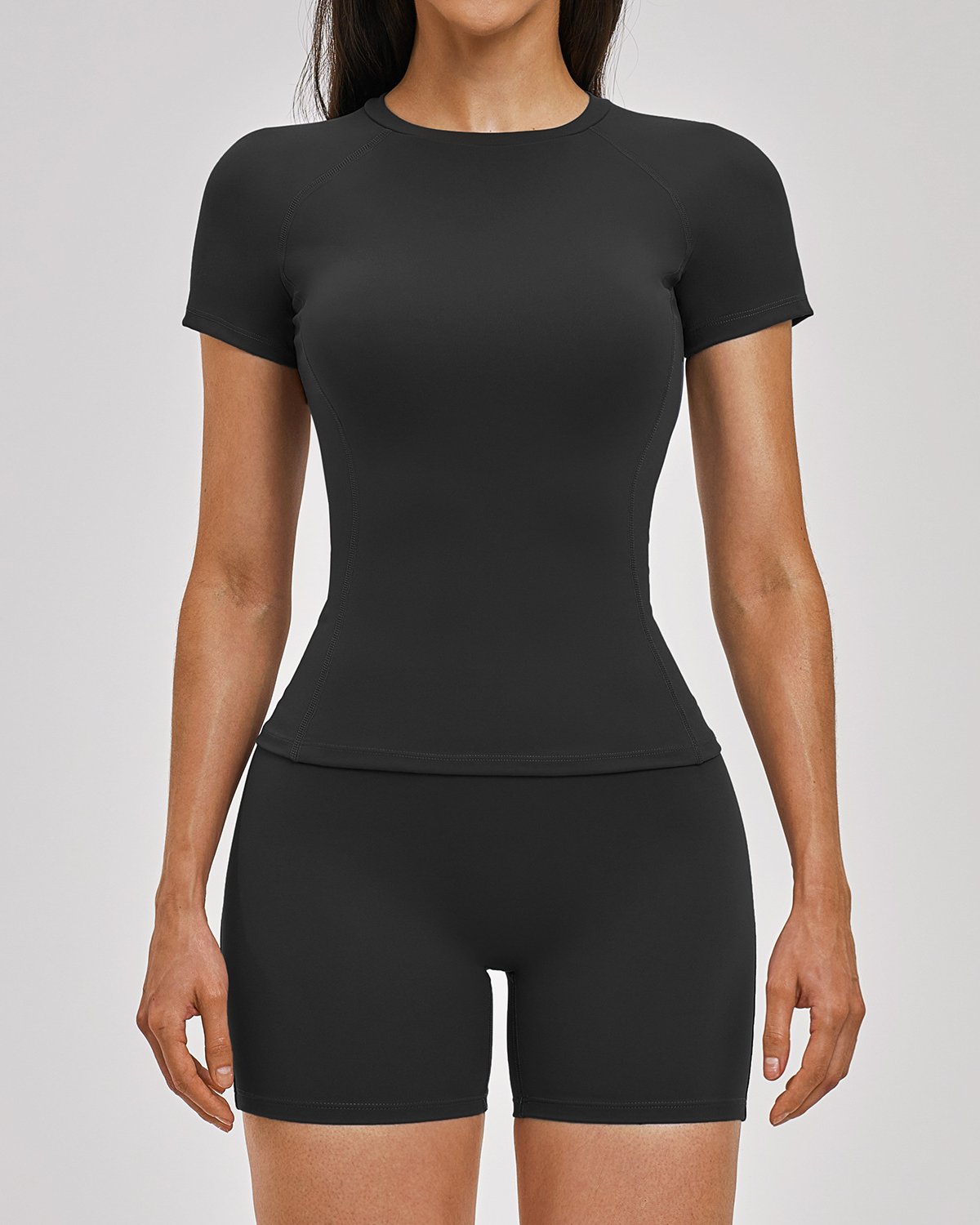 Women's Cut-and-Sew Yoga Set NS114 in Black