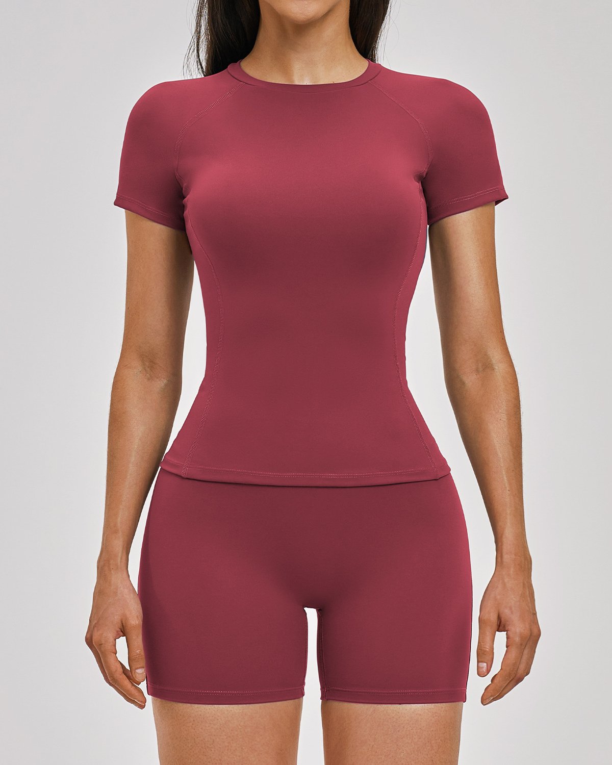 Women's Cut-and-Sew Yoga Set NS114 in Burgundy