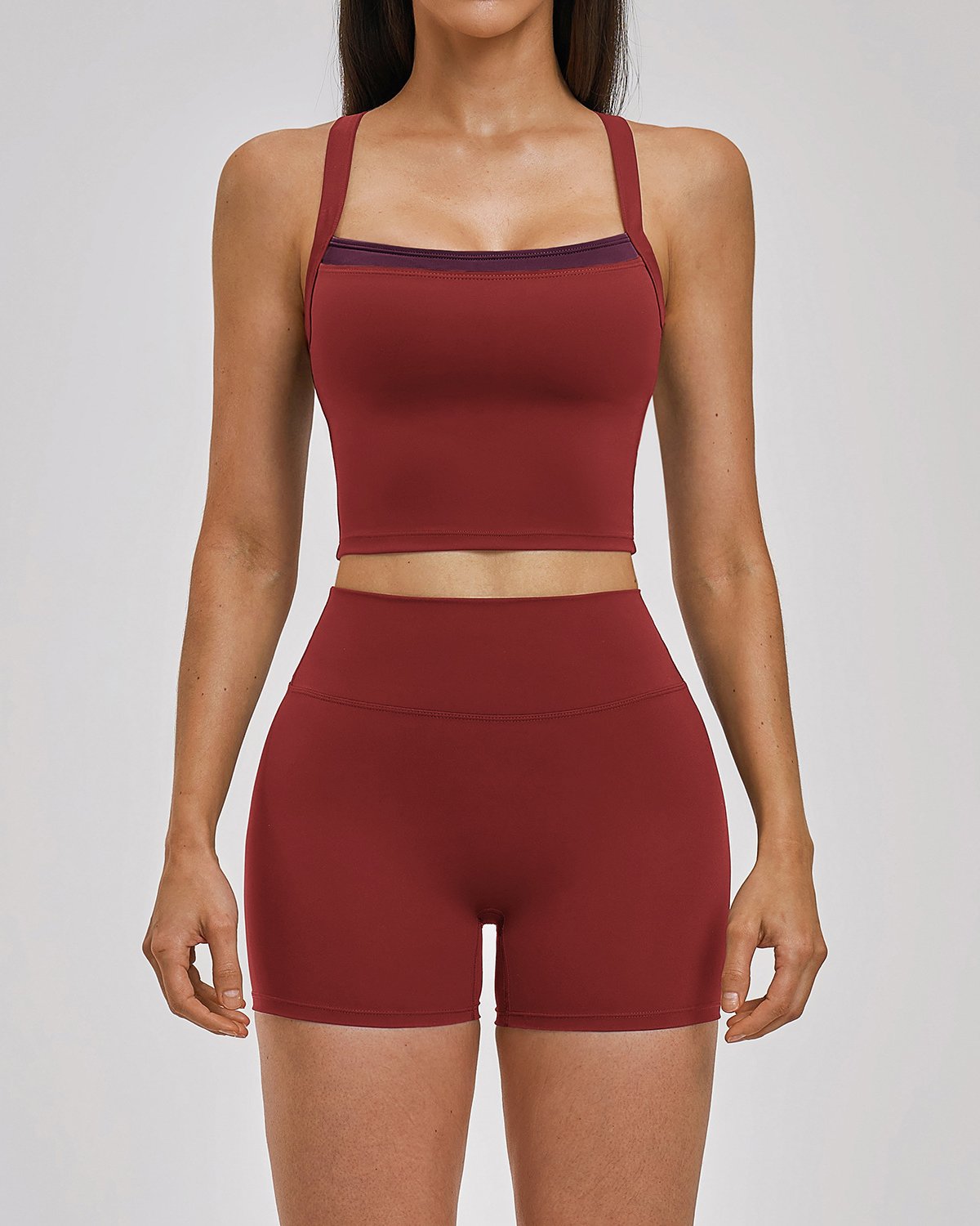 Women's Cut-and-Sew Yoga Set NS116 in Burgundy