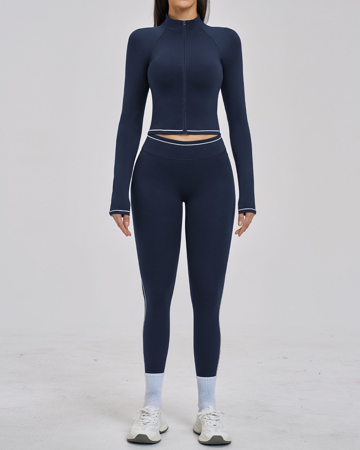 Women's Cut-and-Sew Yoga Set NS128 in Navy