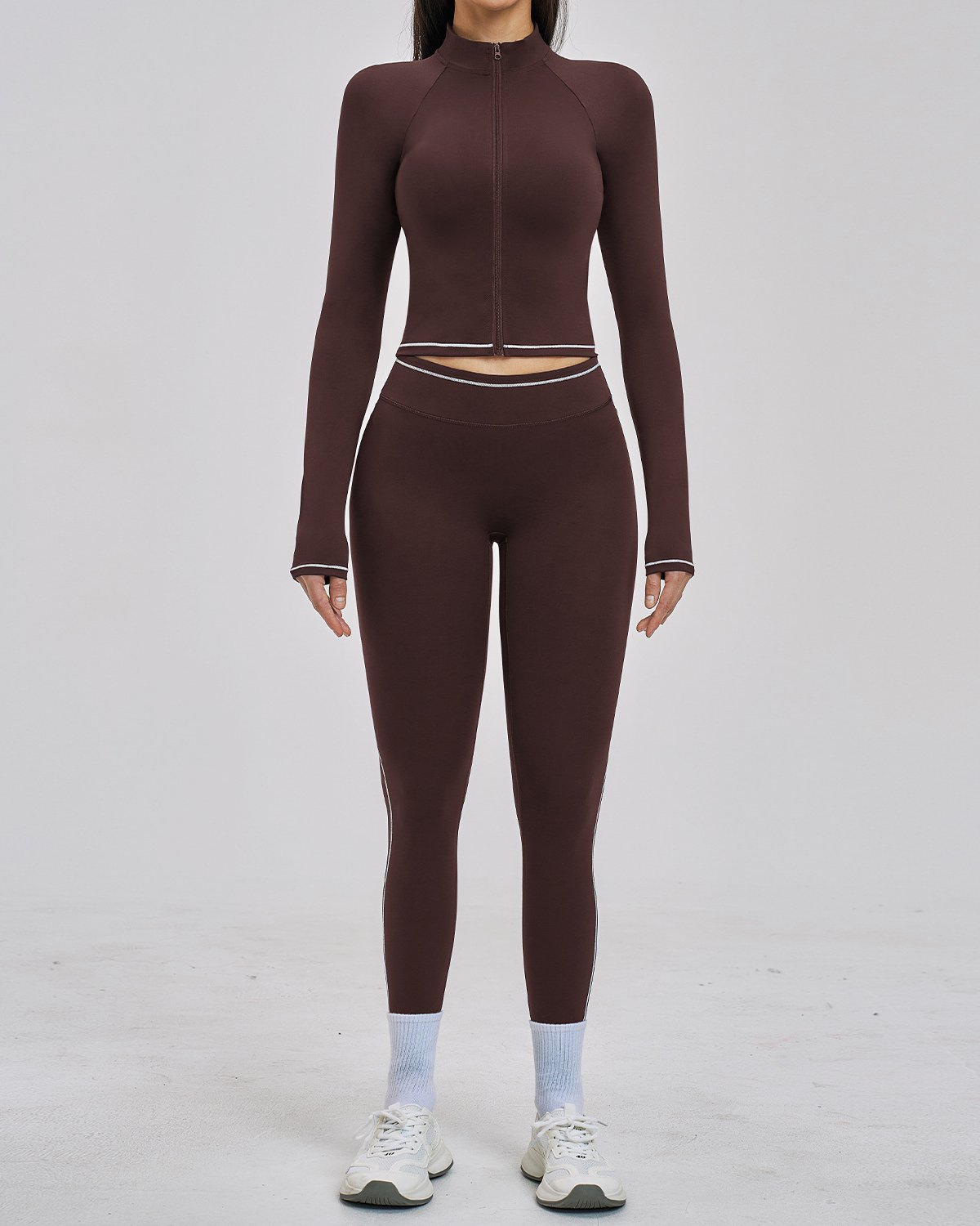 Women's Cut-and-Sew Yoga Set NS128 in Brown