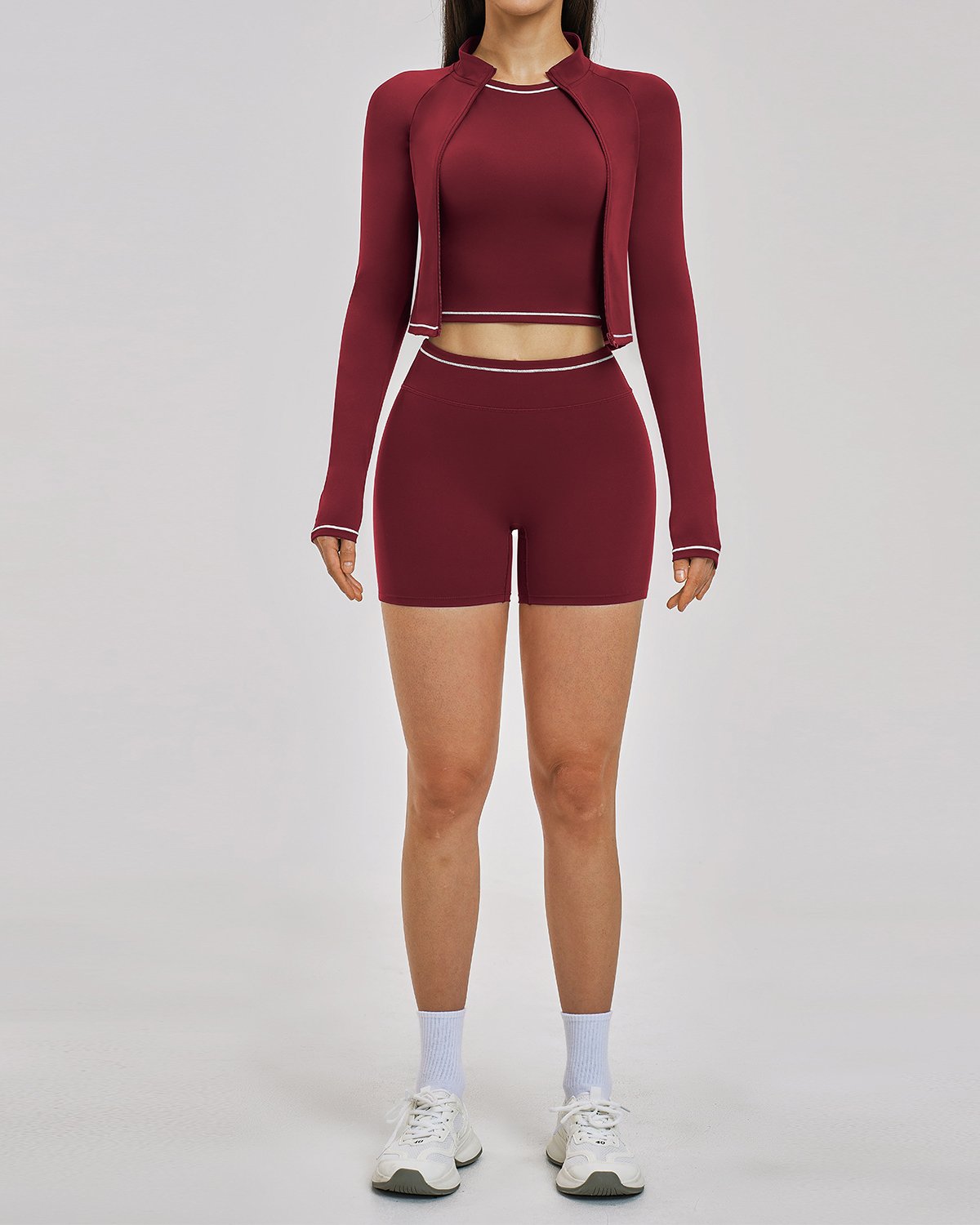 Women's Cut-and-Sew Yoga Set NS129-1 in Wine