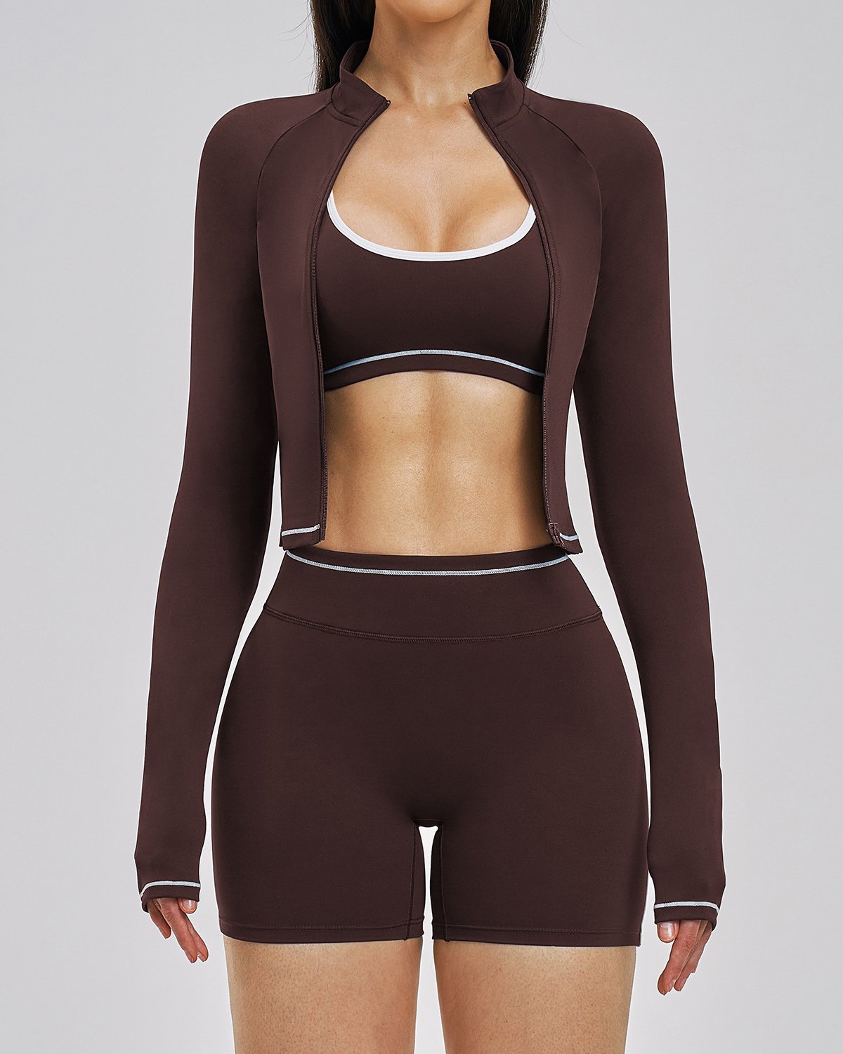 Women's Cut-and-Sew Yoga Set NS129 in Brown
