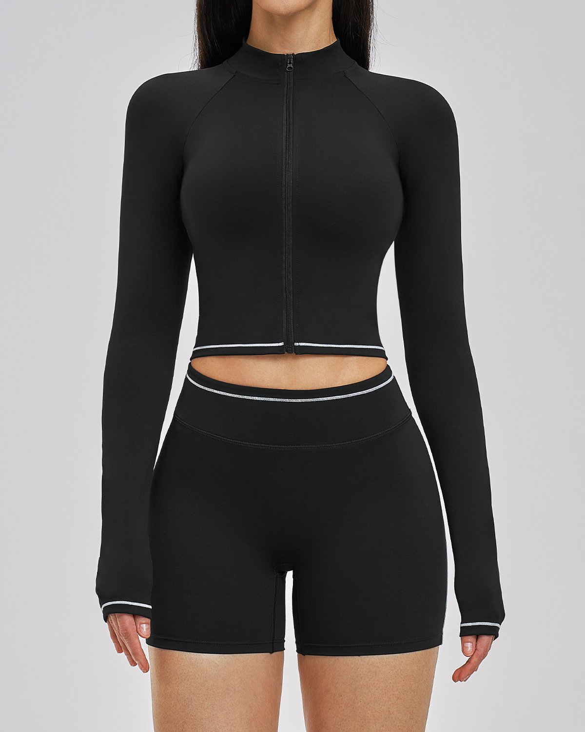 Women's Cut-and-Sew Yoga Set NS130 in Black