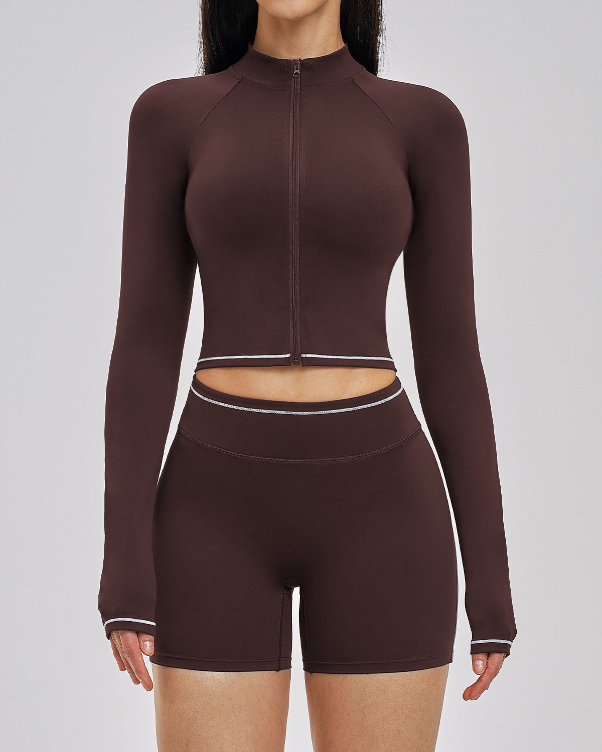 Women's Cut-and-Sew Yoga Set NS130 in Brown