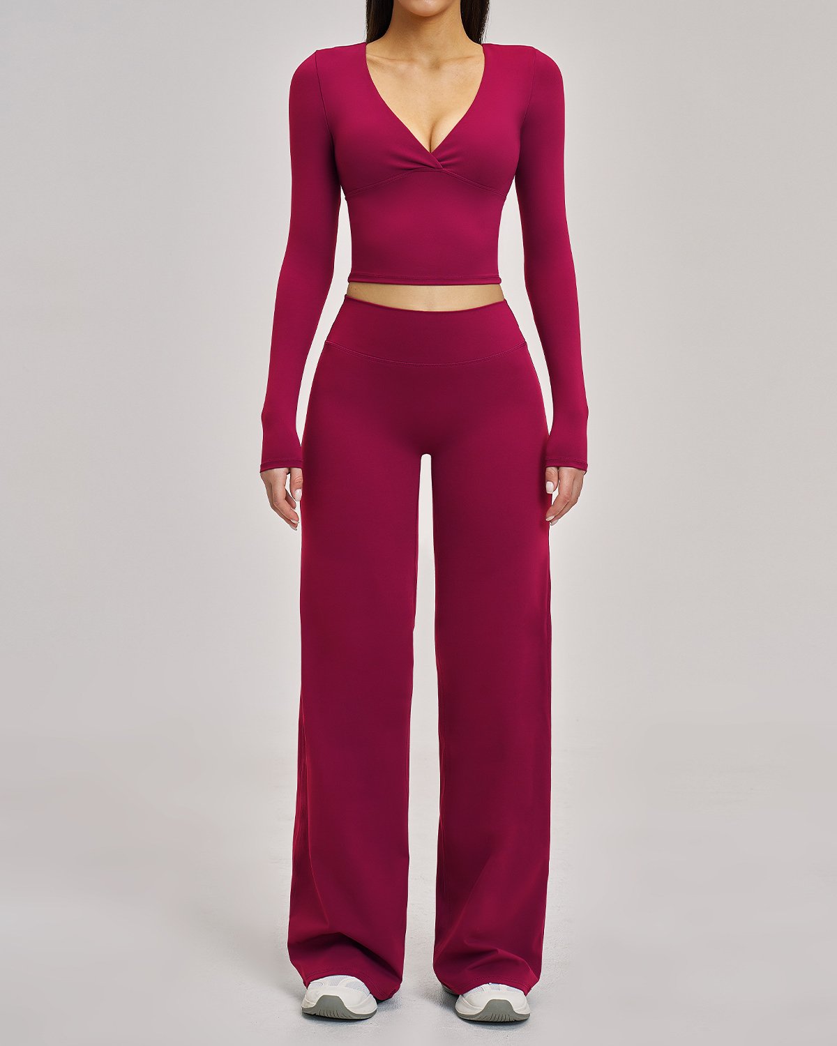 Women's Cut-and-Sew Yoga Set NS134 in Wine