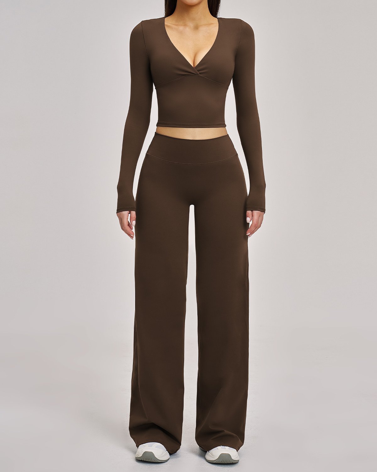Women's Cut-and-Sew Yoga Set NS134 in Brown