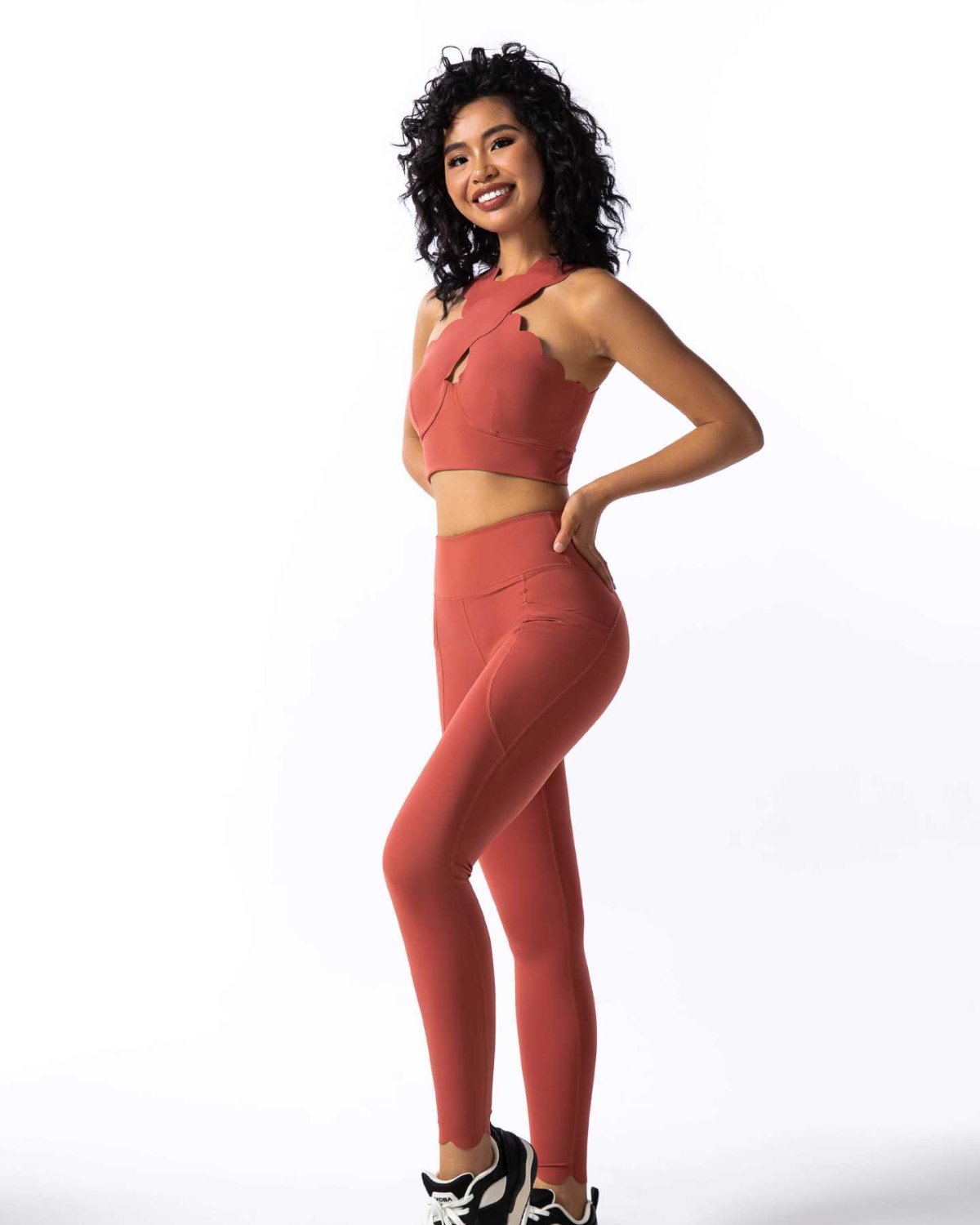 Women's Cut-and-Sew Yoga Set NS14 in Coral