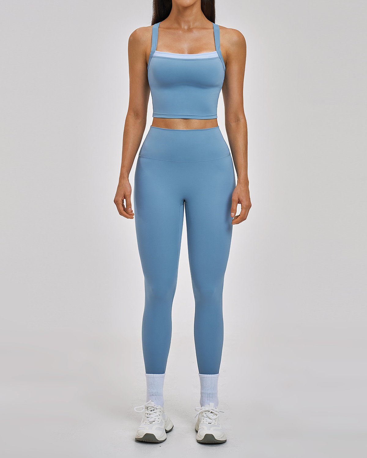 Women's Cut-and-Sew Yoga Set NS141 in Light Blue