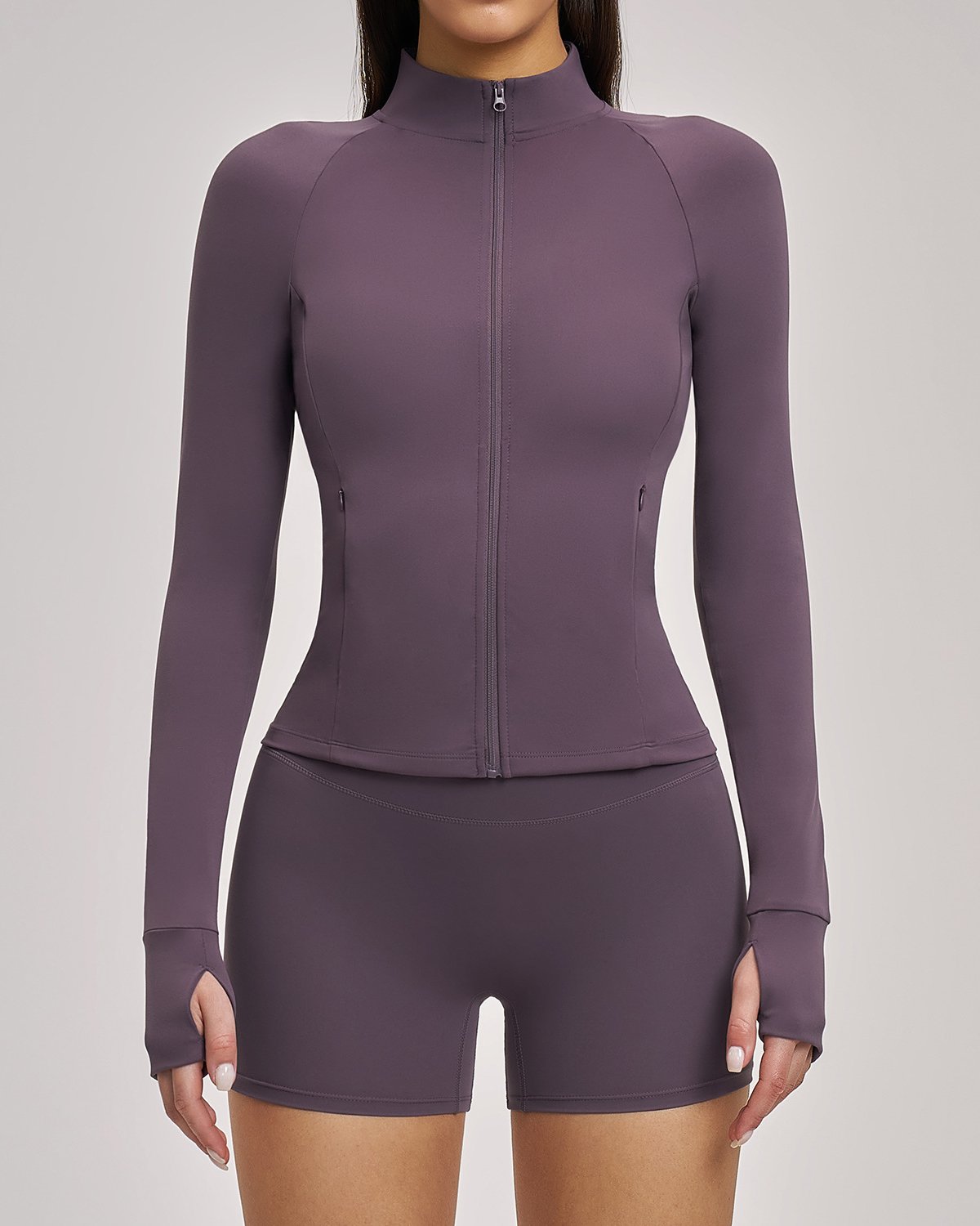 Women's Cut-and-Sew Yoga Set NS145 in Plum
