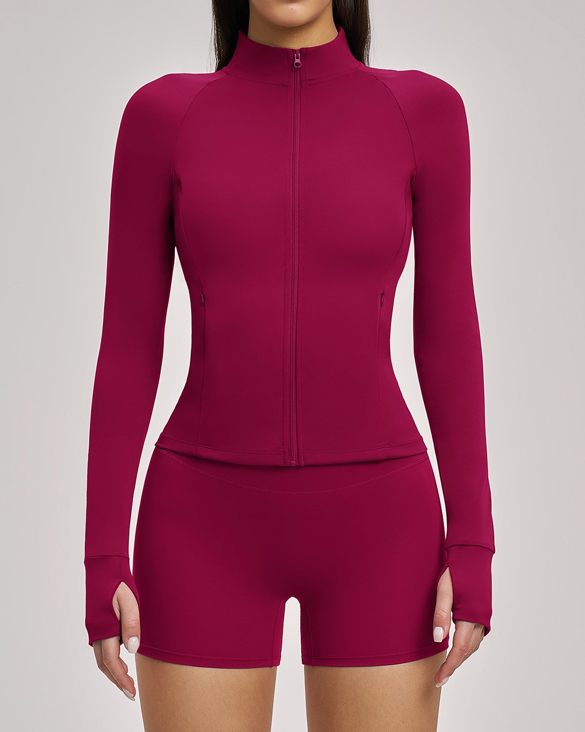 Women's Cut-and-Sew Yoga Set NS145 in Burgundy