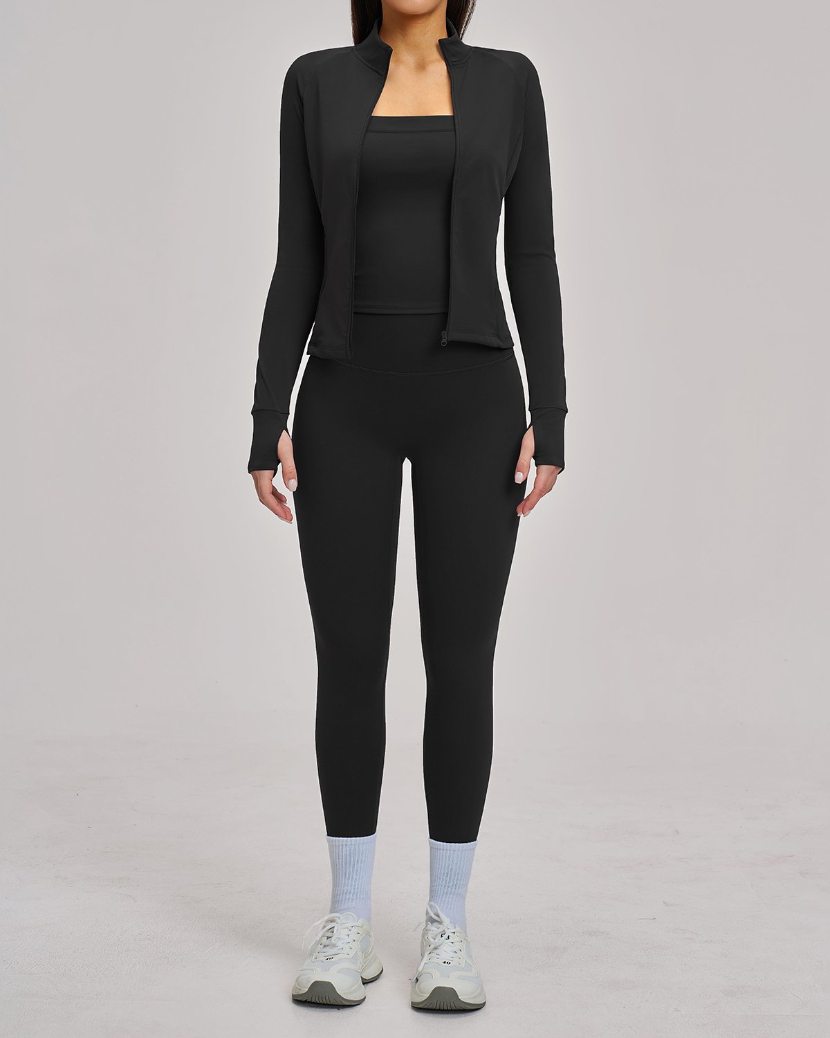 Women's Cut-and-Sew Yoga Set NS148-1 in Black