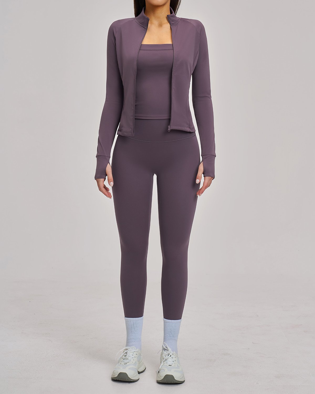 Women's Cut-and-Sew Yoga Set NS148-1 in Plum