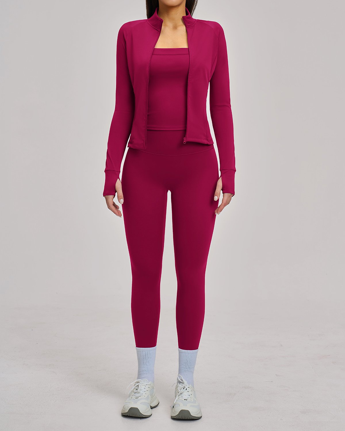 Women's Cut-and-Sew Yoga Set NS148-1 in Deep Red