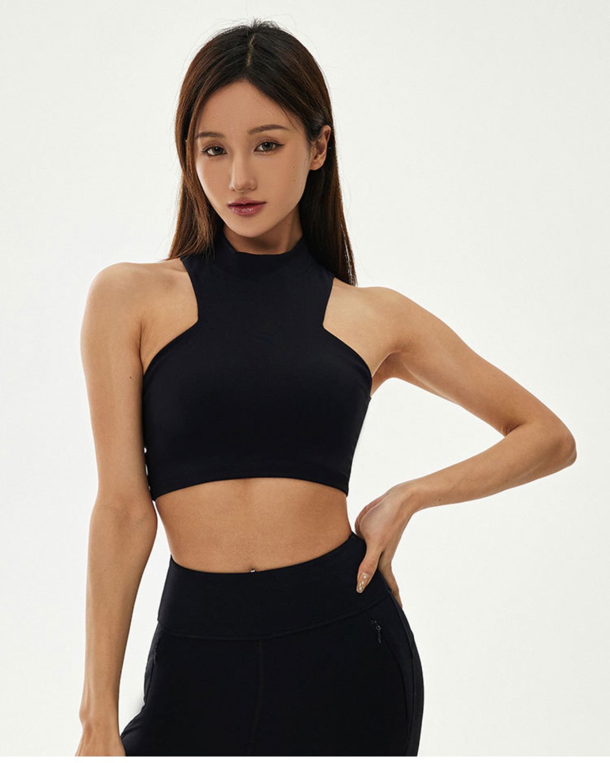 Women's Cut-and-Sew Yoga Set NS15 in Black