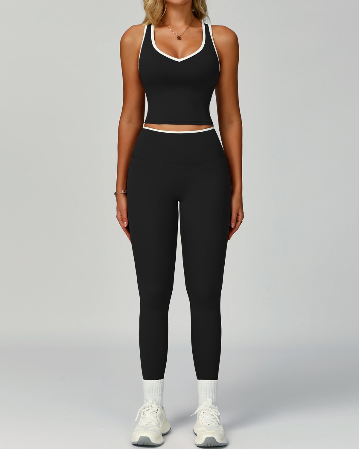 Women's Cut-and-Sew Yoga Set NS151-1 in Black