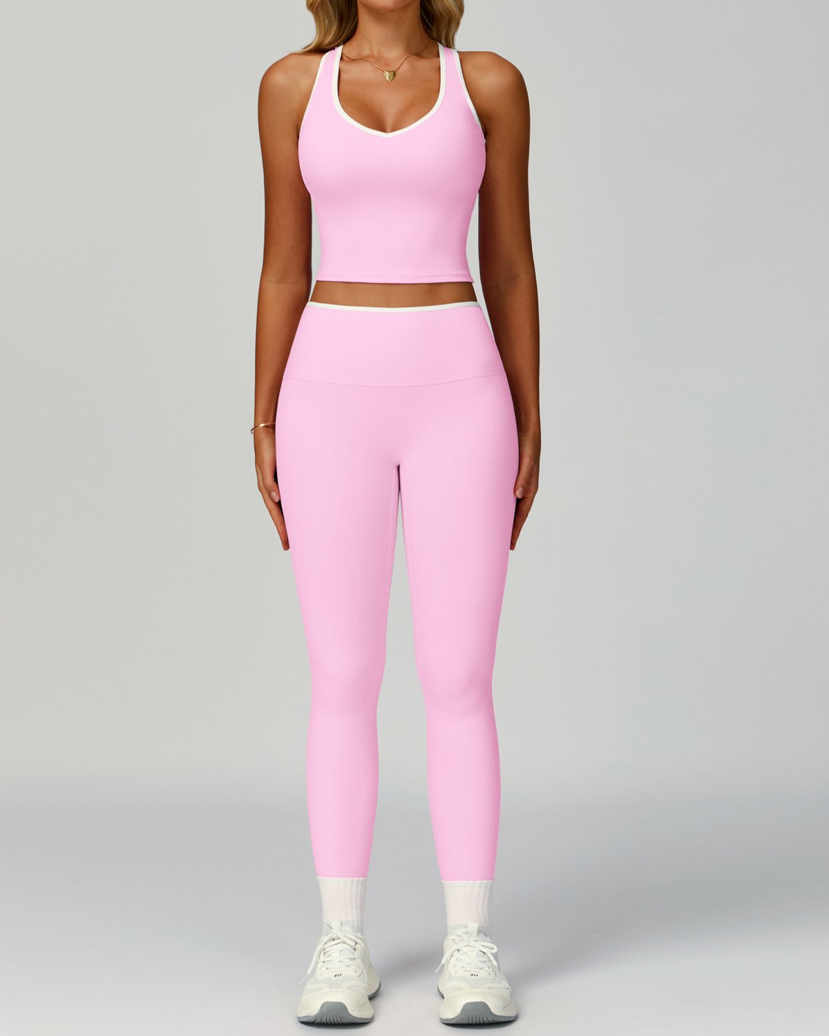 Women's Cut-and-Sew Yoga Set NS151-1 in Light Pink