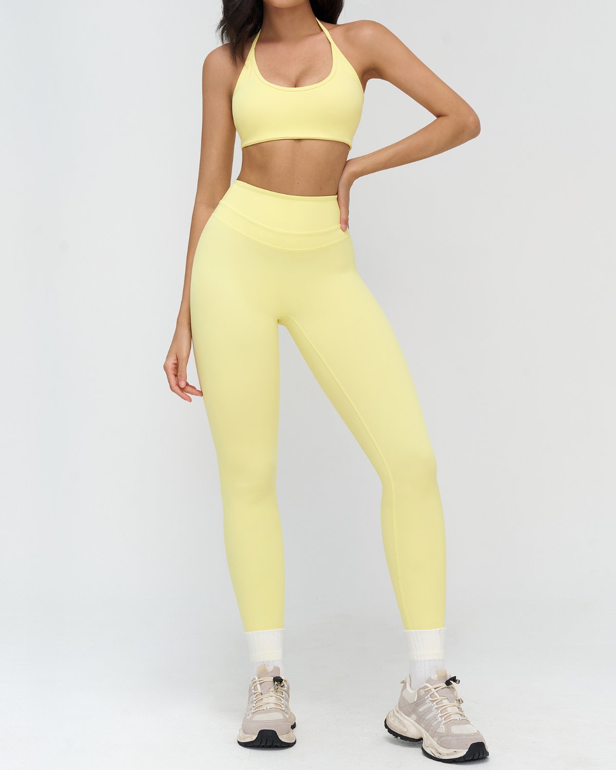 Women's Cut-and-Sew Yoga Set NS163 in Yellow