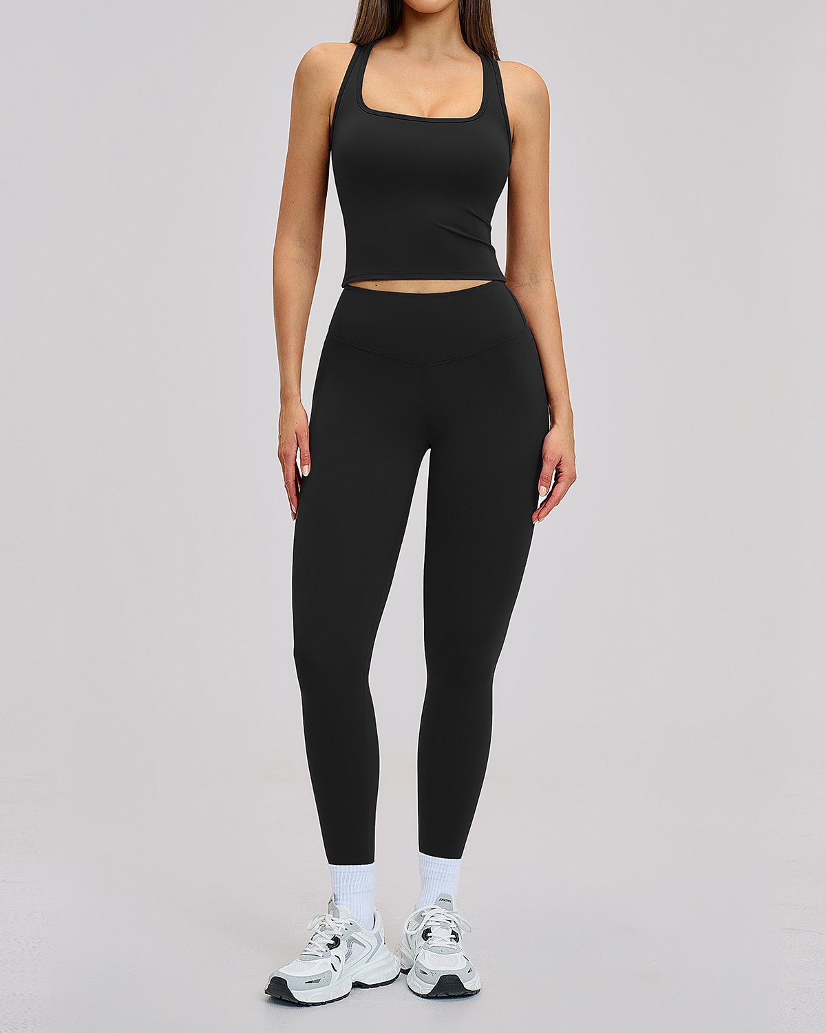Women's Cut-and-Sew Yoga Set NS164 in Black