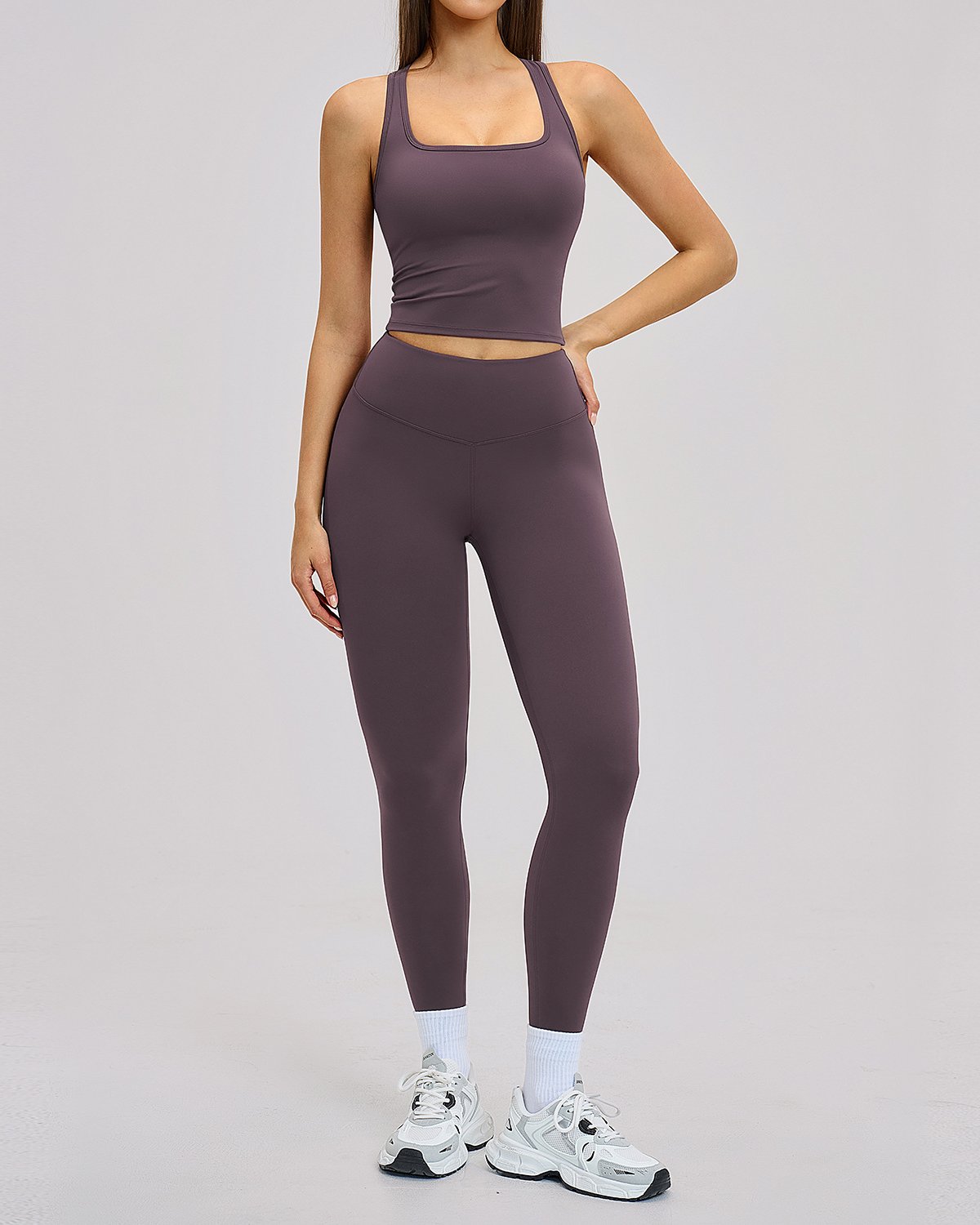 Women's Cut-and-Sew Yoga Set NS164 in Charcoal