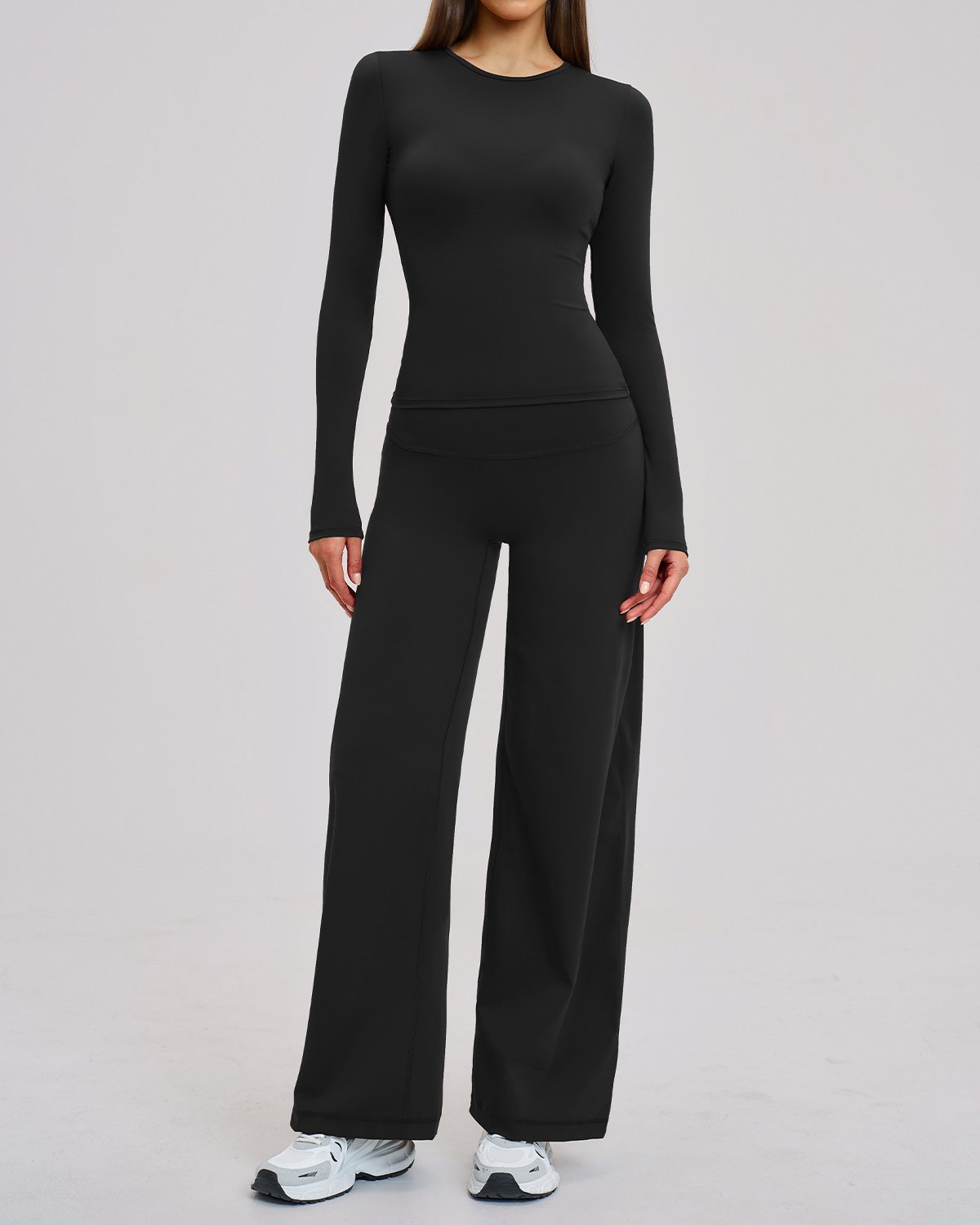 Women's Cut-and-Sew Yoga Set NS165 in Black