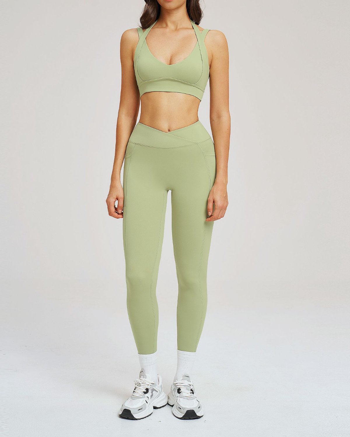 Women's Cut-and-Sew Yoga Set NS170 in Khaki