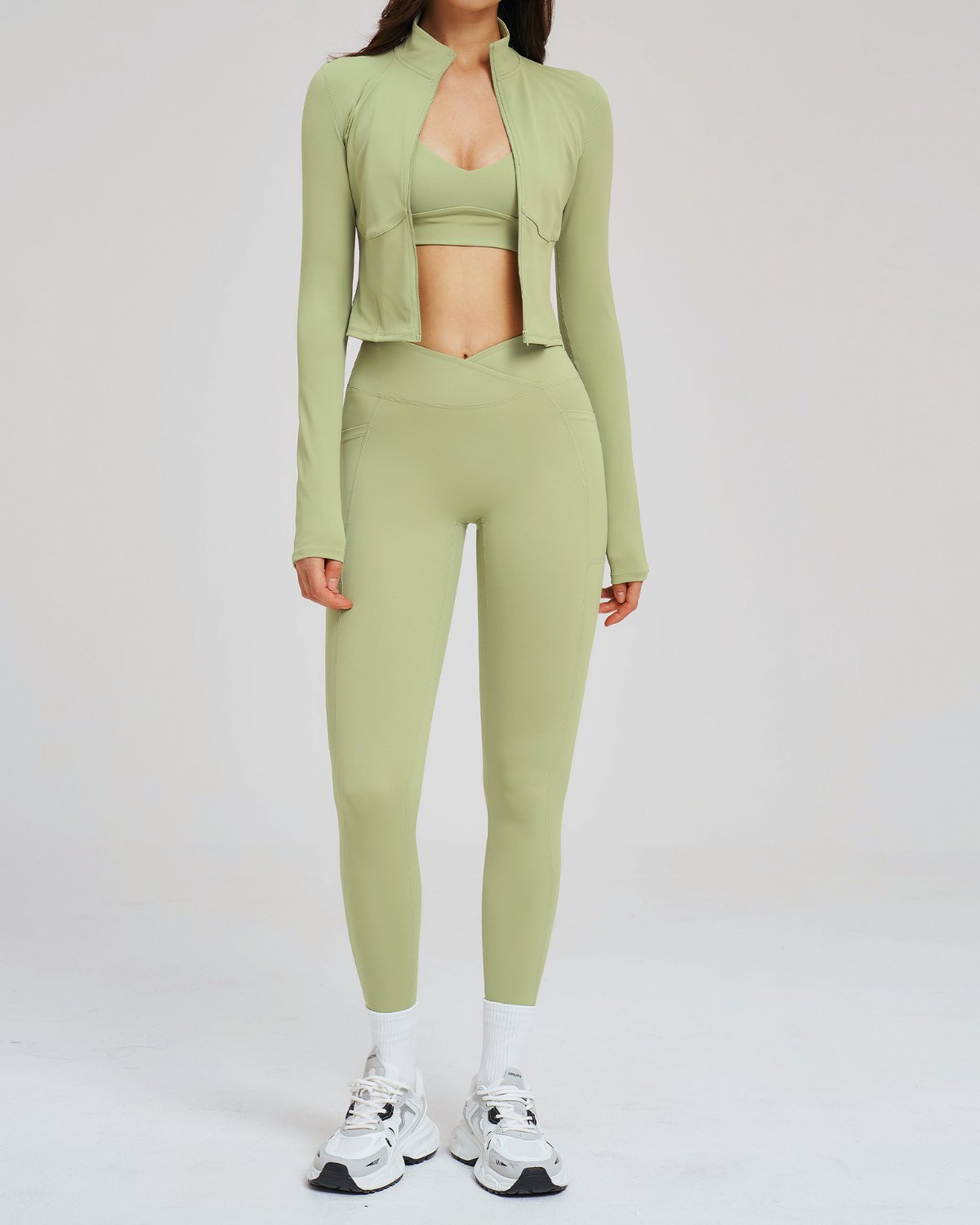 Women's Cut-and-Sew Yoga Set NS172-1 in Khaki