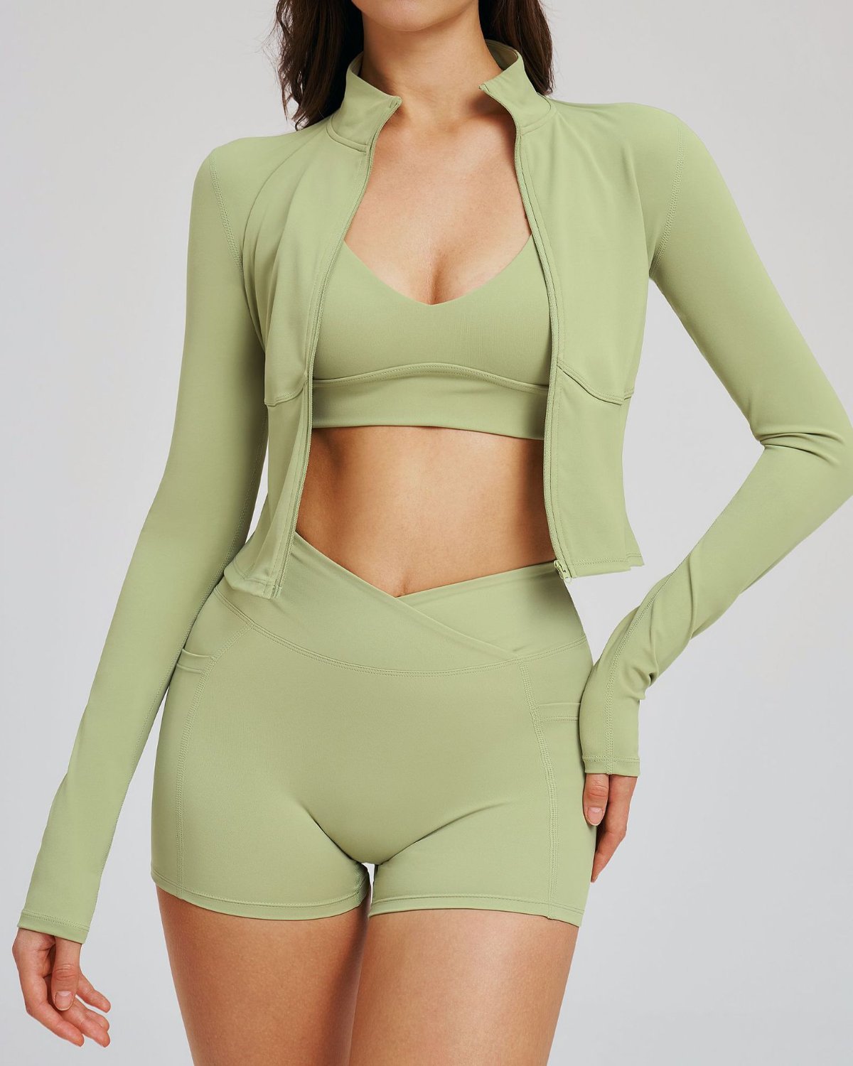 Women's Cut-and-Sew Yoga Set NS173 in Khaki