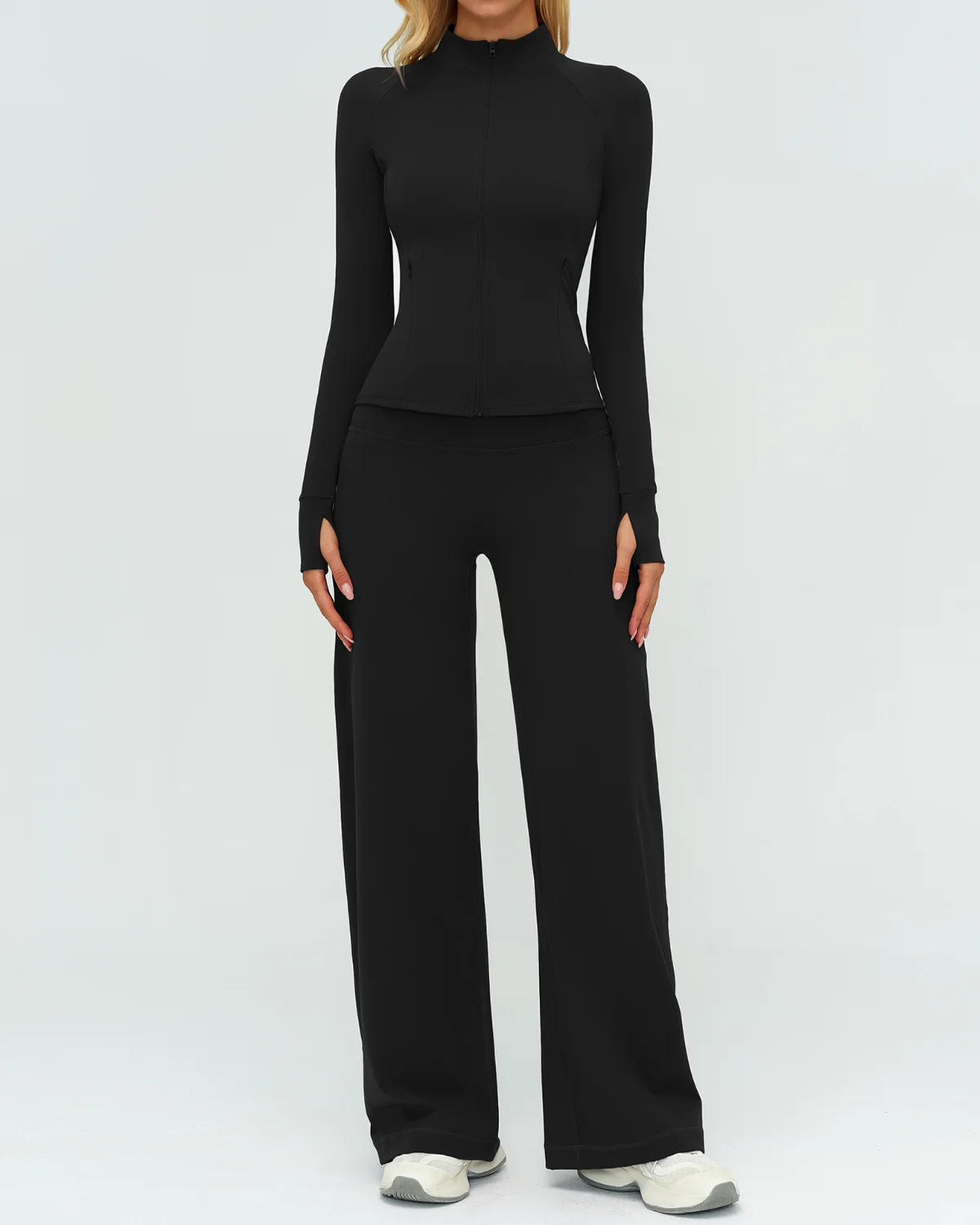 Women's Cut-and-Sew Yoga Set NS182 in Black