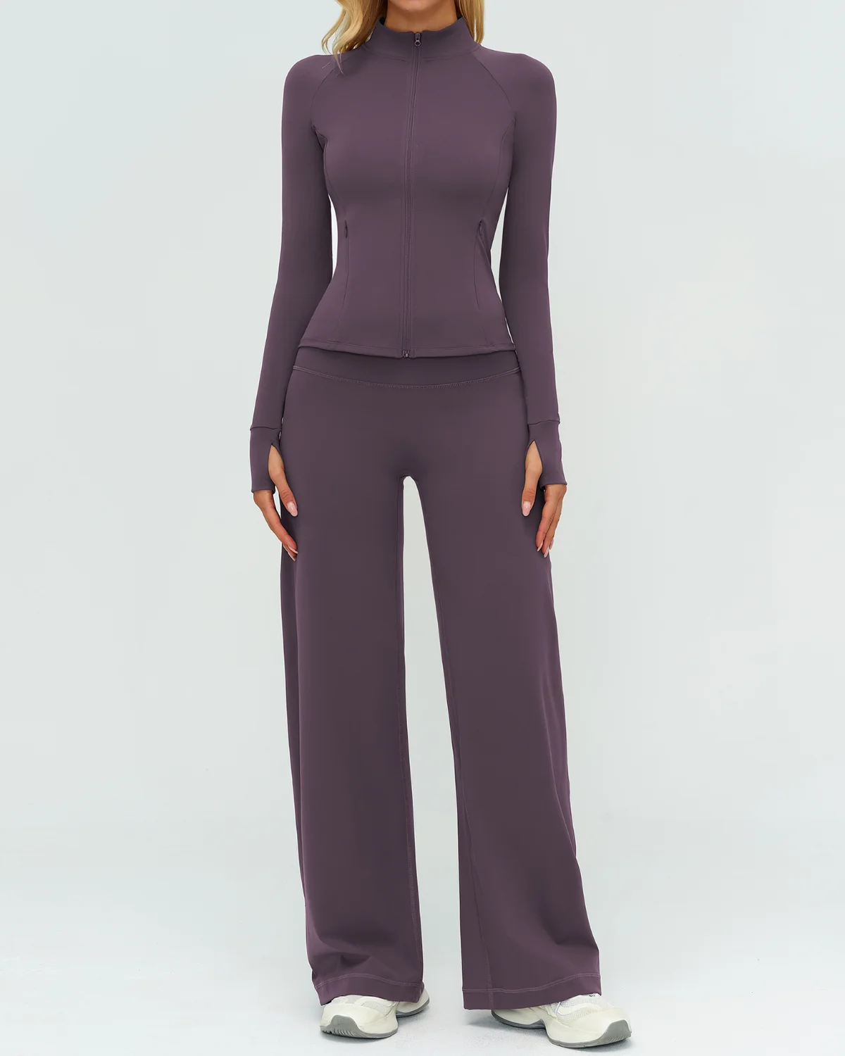 Women's Cut-and-Sew Yoga Set NS182 in Plum