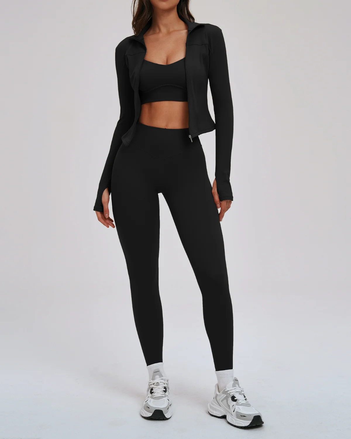 Women's Cut-and-Sew Yoga Set NS188-1 in Black