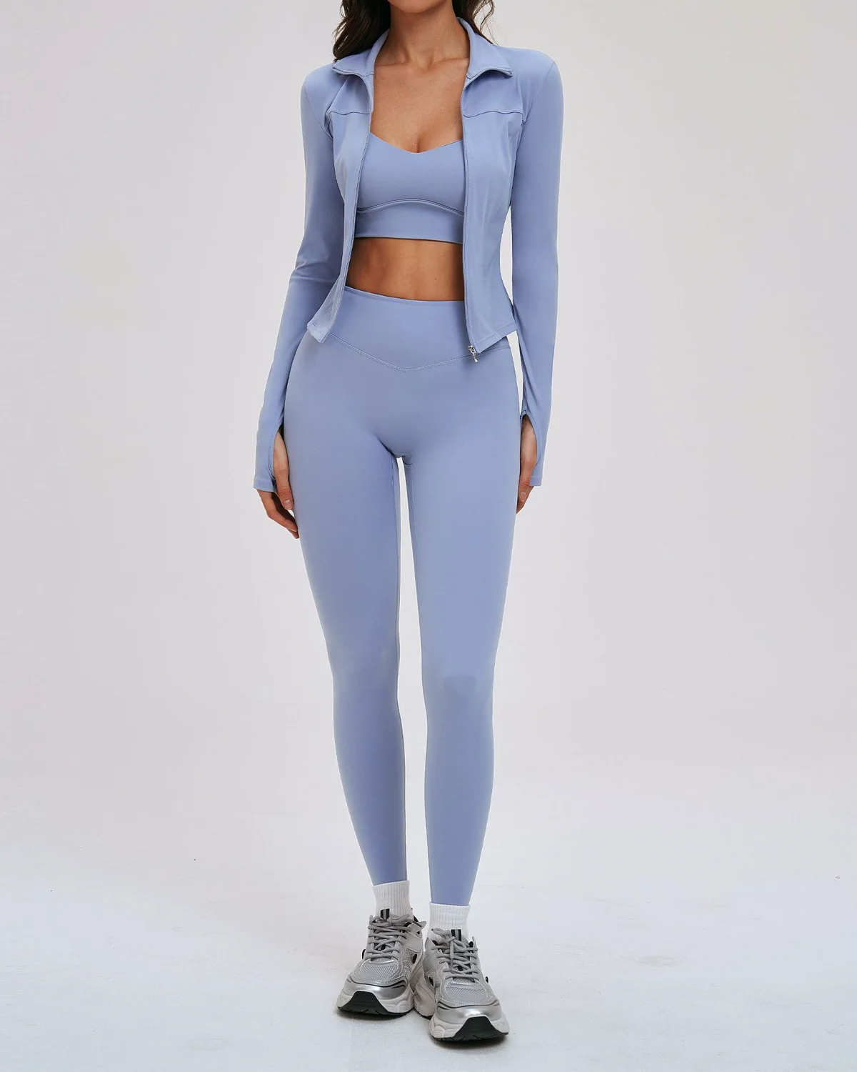 Women's Cut-and-Sew Yoga Set NS188-1 in Light Blue